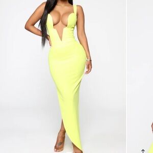 Fashion Nova Vibrant Yellow Backless Dress